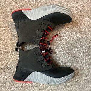 Sorel Black and Red Kids Snow Boots